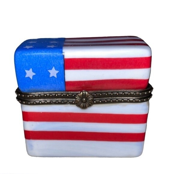 Hinged  Trinket Box Betsy Ross American Flag - Picture 1 of 6